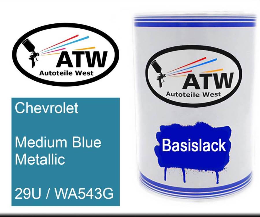 Chevrolet, Medium Blue Metallic, 29U / WA543G: 500ml Lackdose, von ATW Autoteile West.